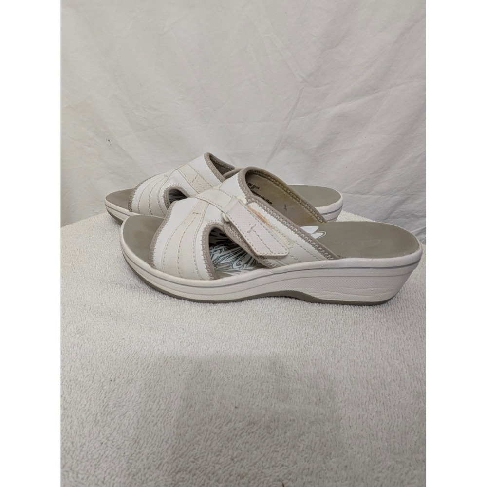 Clarks White Gray Floral Wedge Slide Sandals Womens 9M C69608 Adjustable Strap